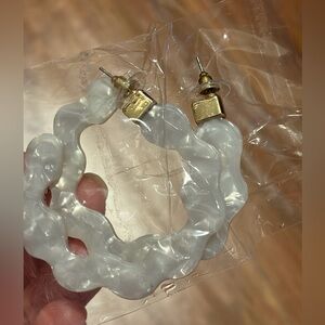 Pearlescent Wavy Hoop Earrings with Gold Backs